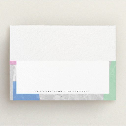 Custom Writing Stationery Design (Couples) - "Abstract Stone" A couples custom writing stationery template titled "Abstract Stone". It is an A5 card in a landscape orientation. "Abstract Stone" is available as a flat card, with tones of light grey and red.