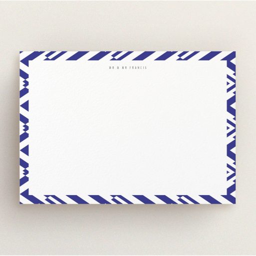 Custom Writing Stationery Design (Couples) - "Blue diamonds" A couples custom writing stationery template titled "Blue diamonds". It is an A5 card in a landscape orientation. "Blue diamonds" is available as a flat card, with tones of blue and white.