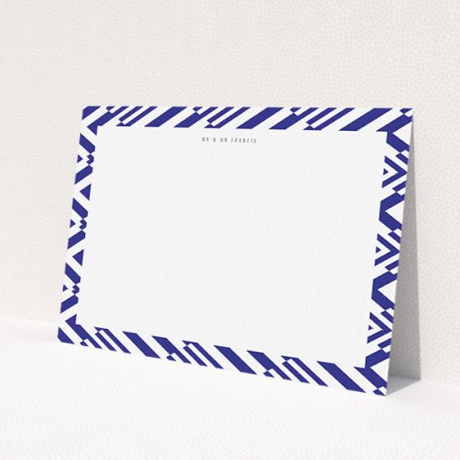 A couples custom writing stationery template titled 'Blue diamonds'. It is an A5 card in a landscape orientation. 'Blue diamonds' is available as a flat card, with tones of blue and white.