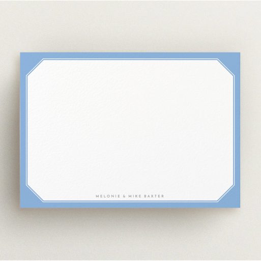 Custom Writing Stationery Design (Couples) - "Classic Blur" A couples custom writing stationery design titled "Classic Blur". It is an A5 card in a landscape orientation. "Classic Blur" is available as a flat card, with tones of blue and white.