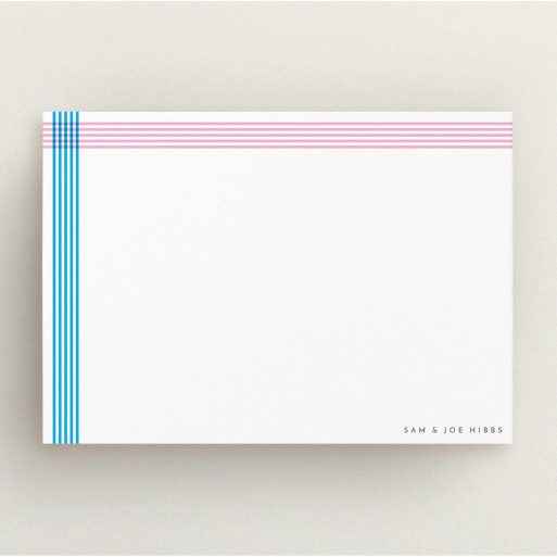 Custom Writing Stationery Design (Couples) - "Crossing Paths" A couples custom writing stationery called "Crossing Paths". It is an A5 card in a landscape orientation. "Crossing Paths" is available as a flat card, with tones of blue and pink.