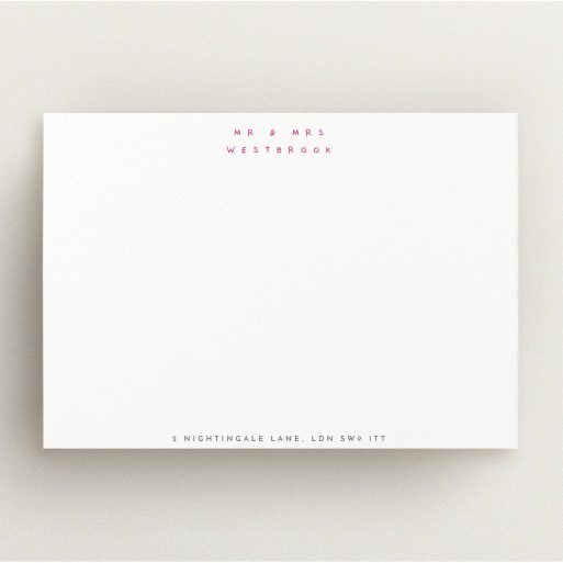 Custom Writing Stationery Design (Couples) - "Handwritten" A couples custom writing stationery template titled "Handwritten". It is an A5 card in a landscape orientation. "Handwritten" is available as a flat card, with tones of white and pink.