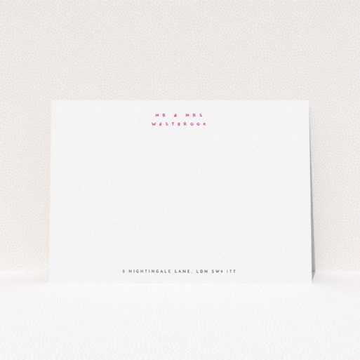 A couples custom writing stationery template titled "Handwritten". It is an A5 card in a landscape orientation. "Handwritten" is available as a flat card, with tones of white and pink.