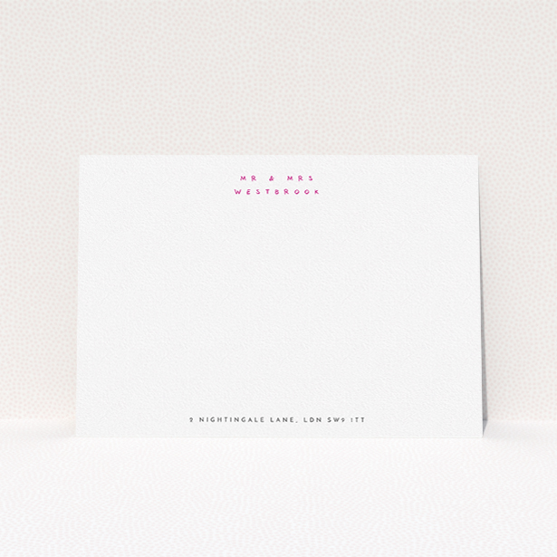 A couples custom writing stationery template titled "Handwritten". It is an A5 card in a landscape orientation. "Handwritten" is available as a flat card, with tones of white and pink.