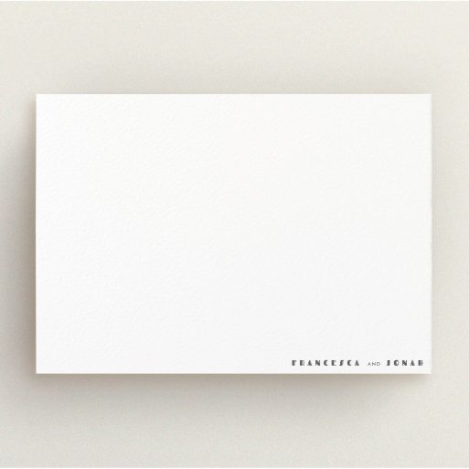 Custom Writing Stationery Design (Couples) - "Hollywood" A couples custom writing stationery design called "Hollywood". It is an A5 card in a landscape orientation. "Hollywood" is available as a flat card, with mainly white colouring.
