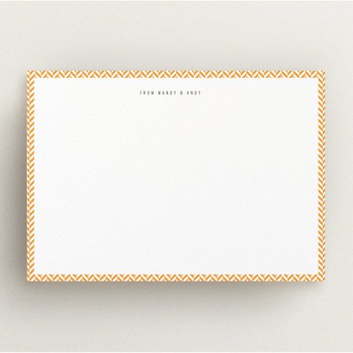Custom Writing Stationery Design (Couples) - "Hounds Tooth Orange" A couples custom writing stationery design called "Hounds Tooth Orange". It is an A5 card in a landscape orientation. "Hounds Tooth Orange" is available as a flat card, with tones of orange and white.