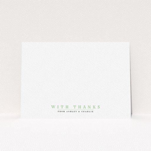 A couples custom writing stationery design titled "Overwritten colour". It is an A6 card in a landscape orientation. "Overwritten colour" is available as a flat card, with tones of white and green.