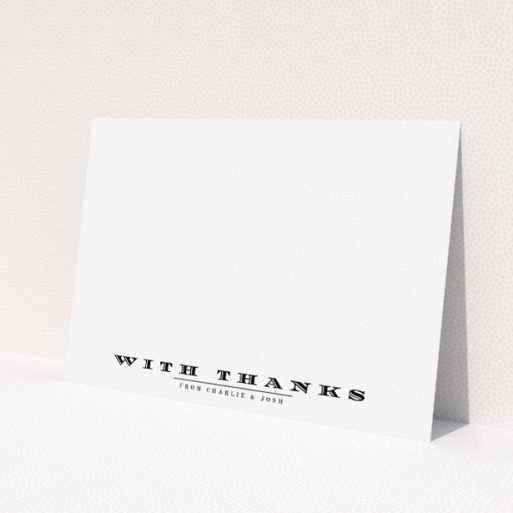 A couples custom writing stationery design titled 'Overwritten'. It is an A5 card in a landscape orientation. 'Overwritten' is available as a flat card, with mainly white colouring.