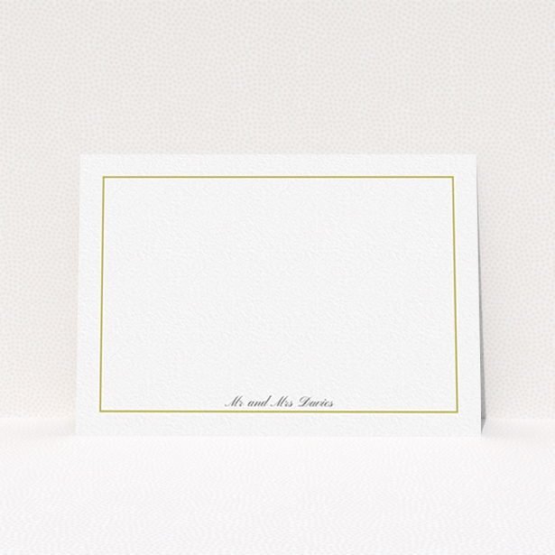 A couples custom writing stationery named "Simple gold". It is an A6 card in a landscape orientation. "Simple gold" is available as a flat card, with tones of white and gold.