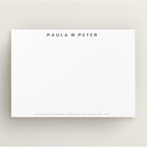 Custom Writing Stationery Design (Couples) - "Very LA" A couples custom writing stationery named "Very LA". It is an A5 card in a landscape orientation. "Very LA" is available as a flat card, with mainly white colouring.