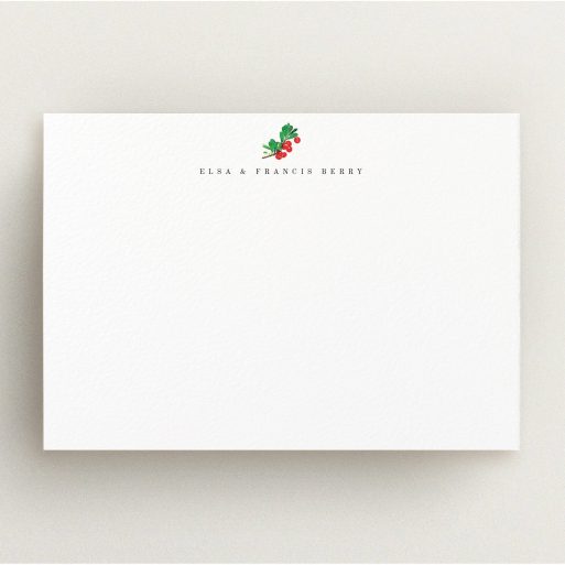 Personalised Note Card Design (Couples) - "A bunch of berries" A couples personalised note card design titled "A bunch of berries". It is an A5 card in a landscape orientation. "A bunch of berries" is available as a flat card, with tones of white and green.
