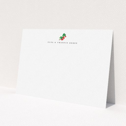 A couples personalised note card design titled 'A bunch of berries'. It is an A5 card in a landscape orientation. 'A bunch of berries' is available as a flat card, with tones of white and green.