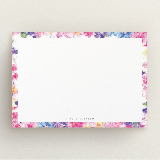 Personalised Note Card Design (Couples) - "A smudge of spring" A couples personalised note card template titled "A smudge of spring". It is an A5 card in a landscape orientation. "A smudge of spring" is available as a flat card, with tones of light pink and light blue.