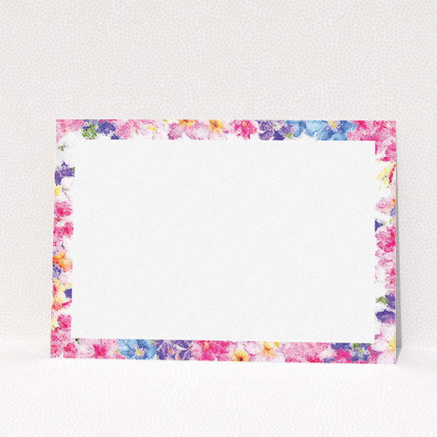 A couples personalised note card template titled "A smudge of spring". It is an A5 card in a landscape orientation. "A smudge of spring" is available as a flat card, with tones of light pink and light blue.