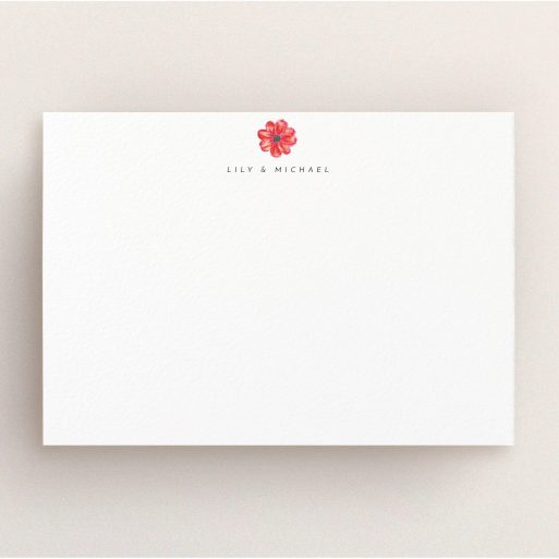 Personalised Note Card Design (Couples) - "Acrylic Posey" A couples personalised note card named "Acrylic Posey". It is an A5 card in a landscape orientation. "Acrylic Posey" is available as a flat card, with tones of white and red.