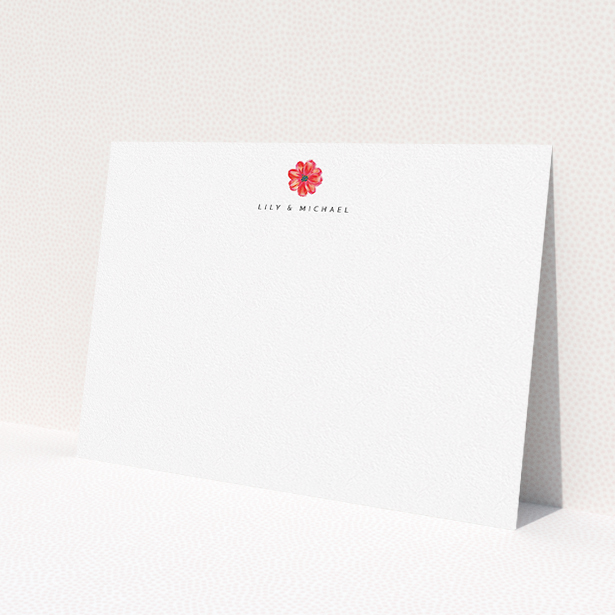 A couples personalised note card named "Acrylic Posey". It is an A5 card in a landscape orientation. "Acrylic Posey" is available as a flat card, with tones of white and red.