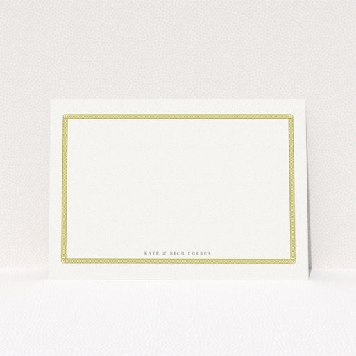 A couples personalised note card called "All the circles gold". It is an A5 card in a landscape orientation. "All the circles gold" is available as a flat card, with tones of gold and white.