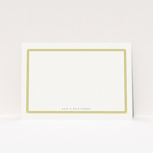 A couples personalised note card called "All the circles gold". It is an A5 card in a landscape orientation. "All the circles gold" is available as a flat card, with tones of gold and white.
