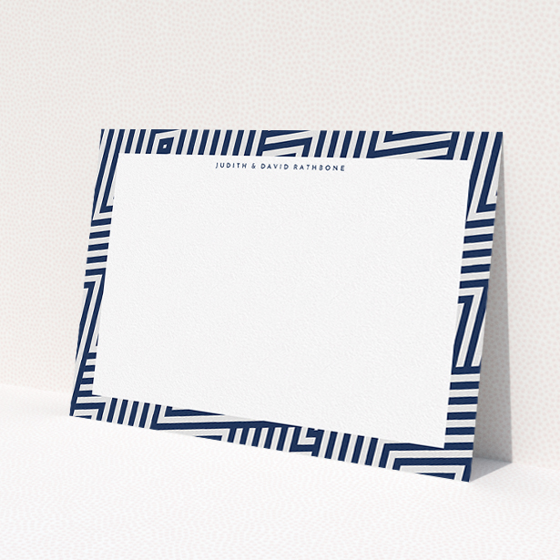 A couples personalised note card design titled "All the lines". It is an A5 card in a landscape orientation. "All the lines" is available as a flat card, with tones of blue and white.