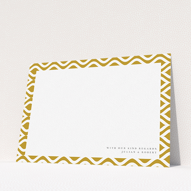 A couples personalised note card template titled "Arabian swirls". It is an A5 card in a landscape orientation. "Arabian swirls" is available as a flat card, with tones of gold and white.