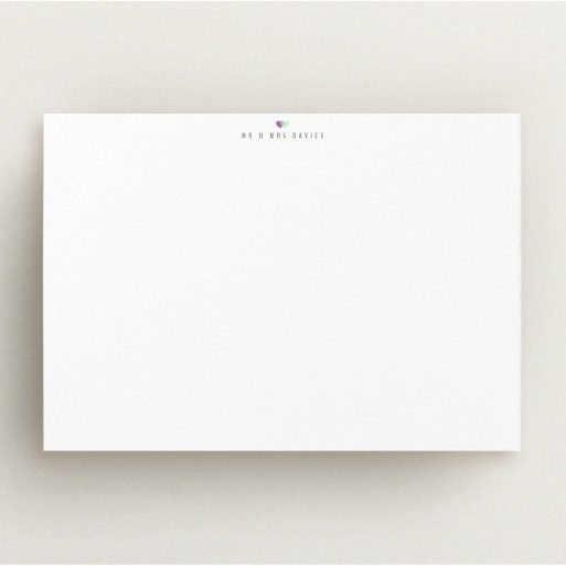 Personalised Note Card Design (Couples) - "Better together" A couples personalised note card named "Better together". It is an A5 card in a landscape orientation. "Better together" is available as a flat card, with tones of white and purple.