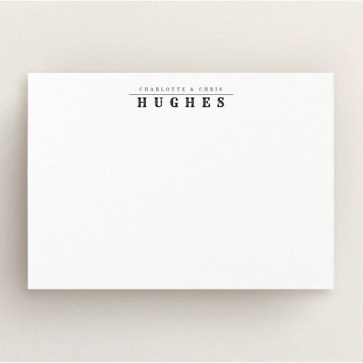 Personalised Note Card Design (Couples) - "Big and bold" A couples personalised note card design named "Big and bold". It is an A5 card in a landscape orientation. "Big and bold" is available as a flat card, with mainly white colouring.