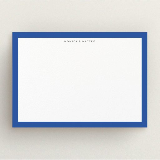 Personalised Note Card Design (Couples) - "Big blue" A couples personalised note card design called "Big blue". It is an A5 card in a landscape orientation. "Big blue" is available as a flat card, with tones of blue and white.