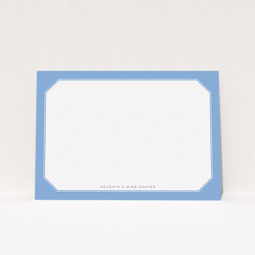A couples personalised note card named "Classic Blur". It is an A6 card in a landscape orientation. "Classic Blur" is available as a flat card, with tones of blue and white.
