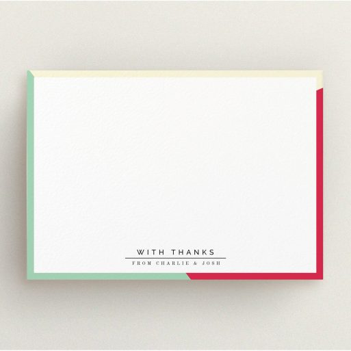 Personalised Note Card Design (Couples) - "Colour Thirds" A couples personalised note card template titled "Colour Thirds". It is an A5 card in a landscape orientation. "Colour Thirds" is available as a flat card, with mainly light cream colouring.