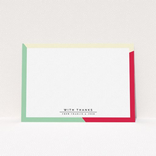 A couples personalised note card template titled "Colour Thirds". It is an A5 card in a landscape orientation. "Colour Thirds" is available as a flat card, with mainly light cream colouring.