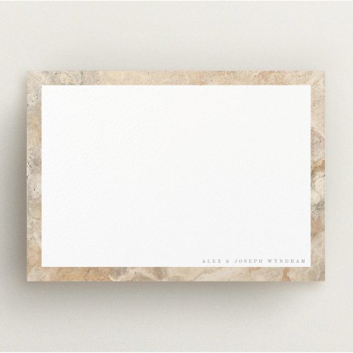 Personalised Note Card Design (Couples) - "Cream marble" A couples personalised note card named "Cream marble". It is an A5 card in a landscape orientation. "Cream marble" is available as a flat card, with tones of cream and faded orange.