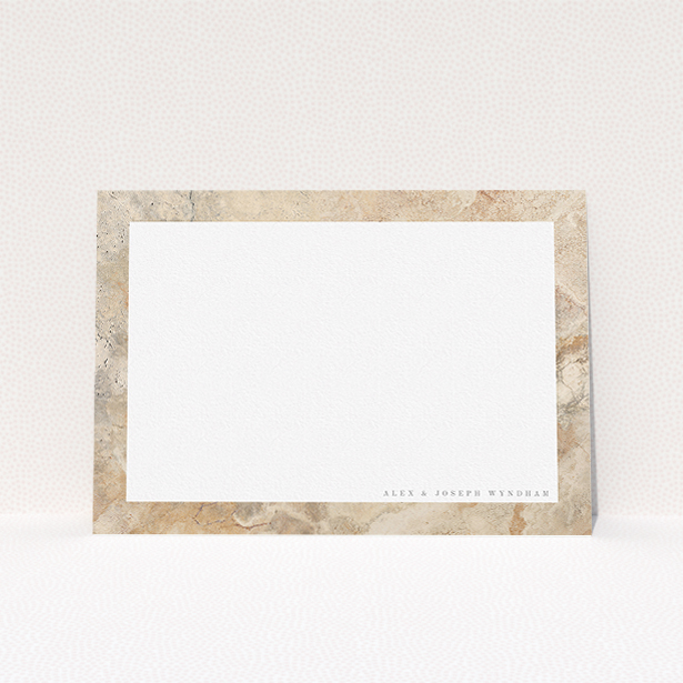 A couples personalised note card named "Cream marble". It is an A5 card in a landscape orientation. "Cream marble" is available as a flat card, with tones of cream and faded orange.