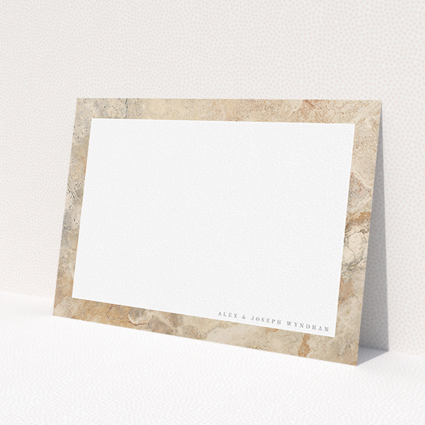 A couples personalised note card named "Cream marble". It is an A5 card in a landscape orientation. "Cream marble" is available as a flat card, with tones of cream and faded orange.