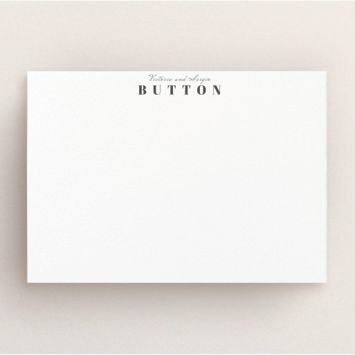 Personalised Note Card Design (Couples) - "Double script" A couples personalised note card named "Double script". It is an A5 card in a landscape orientation. "Double script" is available as a flat card, with mainly white colouring.