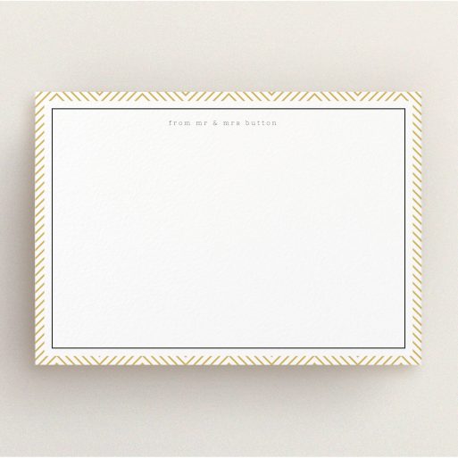 Personalised Note Card Design (Couples) - "Golden Lines" A couples personalised note card design titled "Golden Lines". It is an A5 card in a landscape orientation. "Golden Lines" is available as a flat card, with tones of gold and white.