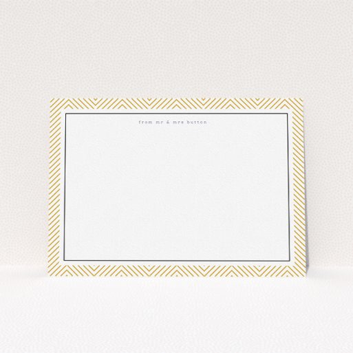 A couples personalised note card design titled "Golden Lines". It is an A5 card in a landscape orientation. "Golden Lines" is available as a flat card, with tones of gold and white.