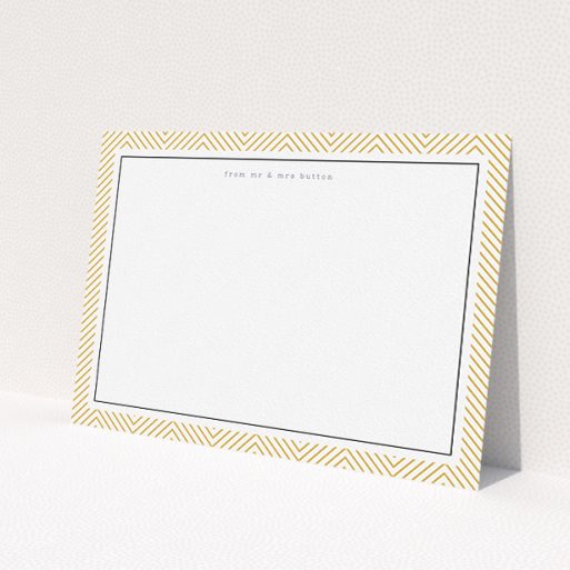 A couples personalised note card design titled 'Golden Lines'. It is an A5 card in a landscape orientation. 'Golden Lines' is available as a flat card, with tones of gold and white.