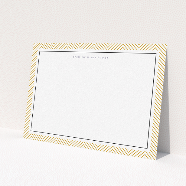 A couples personalised note card design titled 'Golden Lines'. It is an A5 card in a landscape orientation. 'Golden Lines' is available as a flat card, with tones of gold and white.