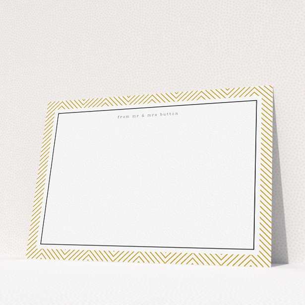 A couples personalised note card design titled "Golden Lines". It is an A5 card in a landscape orientation. "Golden Lines" is available as a flat card, with tones of gold and white.