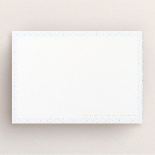 Personalised Note Card Design (Couples) - "Isotropic boxes " A couples personalised note card template titled "Isotropic boxes ". It is an A5 card in a landscape orientation. "Isotropic boxes " is available as a flat card, with tones of blue and white.