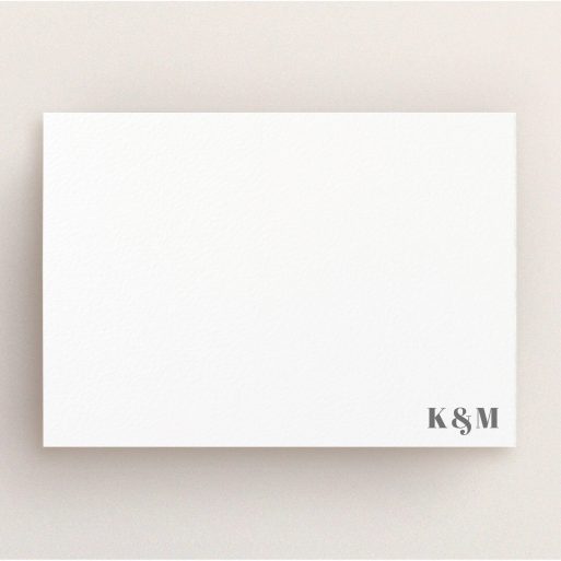 Personalised Note Card Design (Couples) - "Just the initials" A couples personalised note card named "Just the initials". It is an A5 card in a landscape orientation. "Just the initials" is available as a flat card, with mainly white colouring.