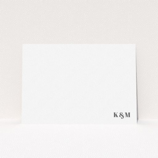 A couples personalised note card named "Just the initials". It is an A5 card in a landscape orientation. "Just the initials" is available as a flat card, with mainly white colouring.