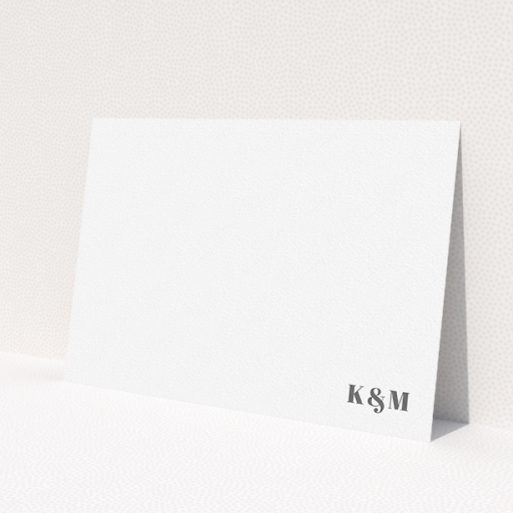A couples personalised note card named 'Just the initials'. It is an A5 card in a landscape orientation. 'Just the initials' is available as a flat card, with mainly white colouring.