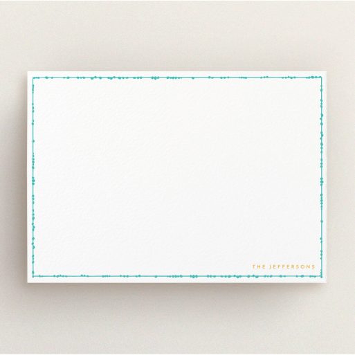 Personalised Note Card Design (Couples) - "Living border" A couples personalised note card design named "Living border". It is an A5 card in a landscape orientation. "Living border" is available as a flat card, with mainly white colouring.