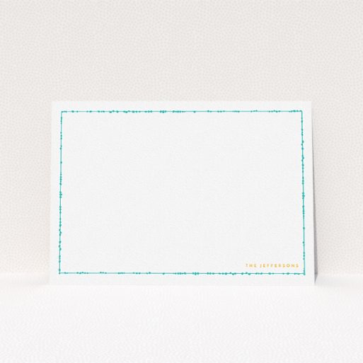 A couples personalised note card design named "Living border". It is an A5 card in a landscape orientation. "Living border" is available as a flat card, with mainly white colouring.