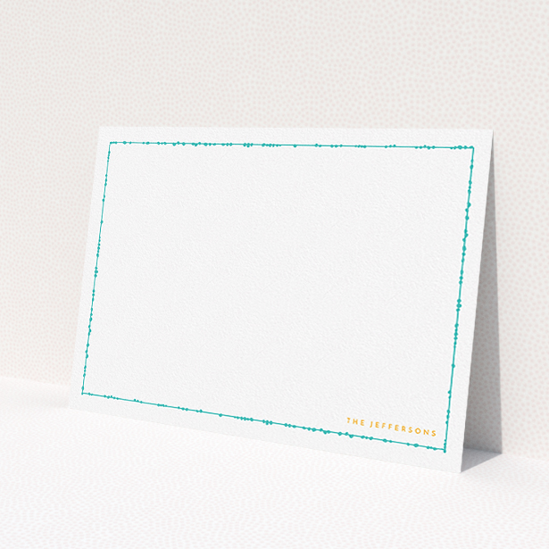 A couples personalised note card design named 'Living border'. It is an A5 card in a landscape orientation. 'Living border' is available as a flat card, with mainly white colouring.