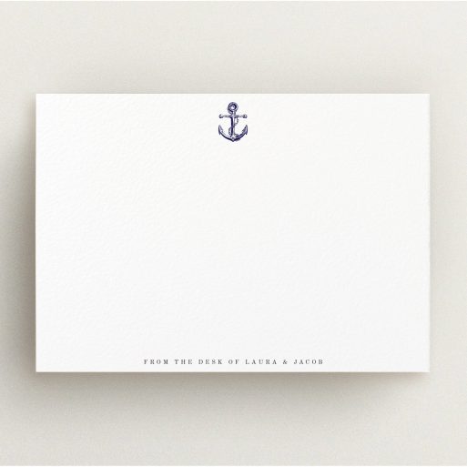 Personalised Note Card Design (Couples) - "London" A couples personalised note card called "London". It is an A5 card in a landscape orientation. "London" is available as a flat card, with tones of white and Navy blue.