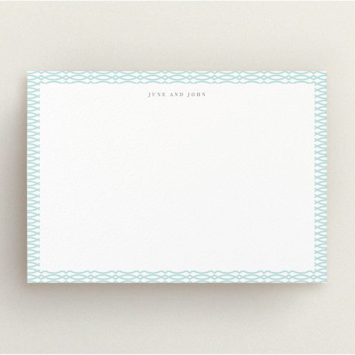Personalised Note Card Design (Couples) - "Mint connected" A couples personalised note card design called "Mint connected". It is an A5 card in a landscape orientation. "Mint connected" is available as a flat card, with tones of blue and white.