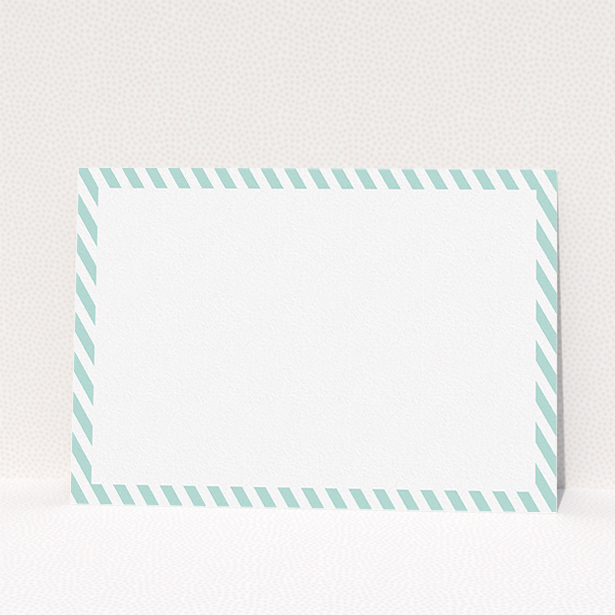 A couples personalised note card named "Mint Diagonals". It is an A5 card in a landscape orientation. "Mint Diagonals" is available as a flat card, with tones of green and white.