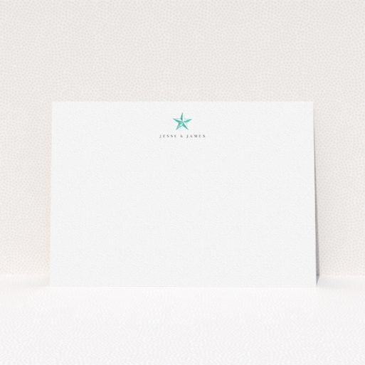 A couples personalised note card template titled "North Star". It is an A5 card in a landscape orientation. "North Star" is available as a flat card, with tones of white and green.